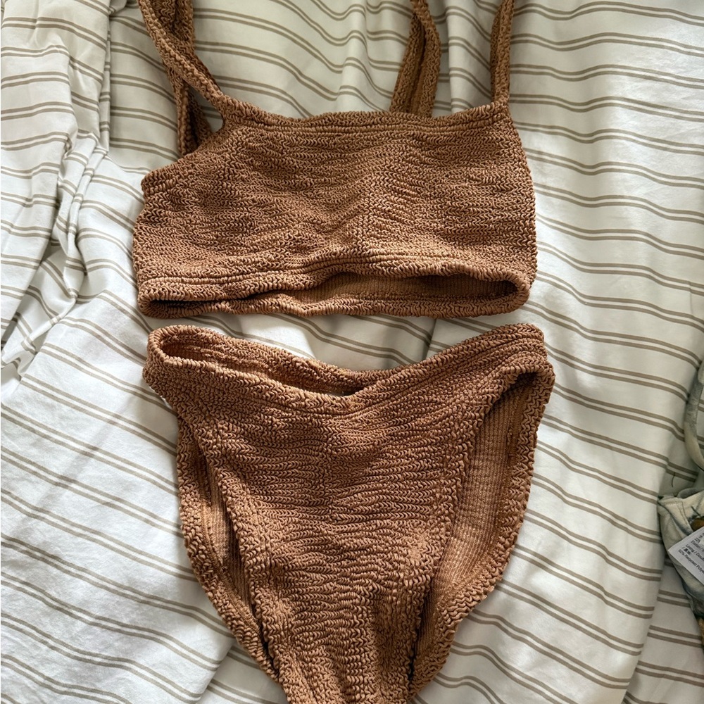 Hunza G Textured Two-Piece Bikini in Brown